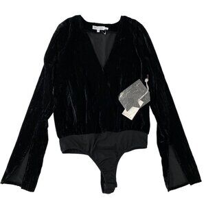 Good American Black Velvet Long Sleeve Bodysuit Womens Size 0 (equivalent to XS)